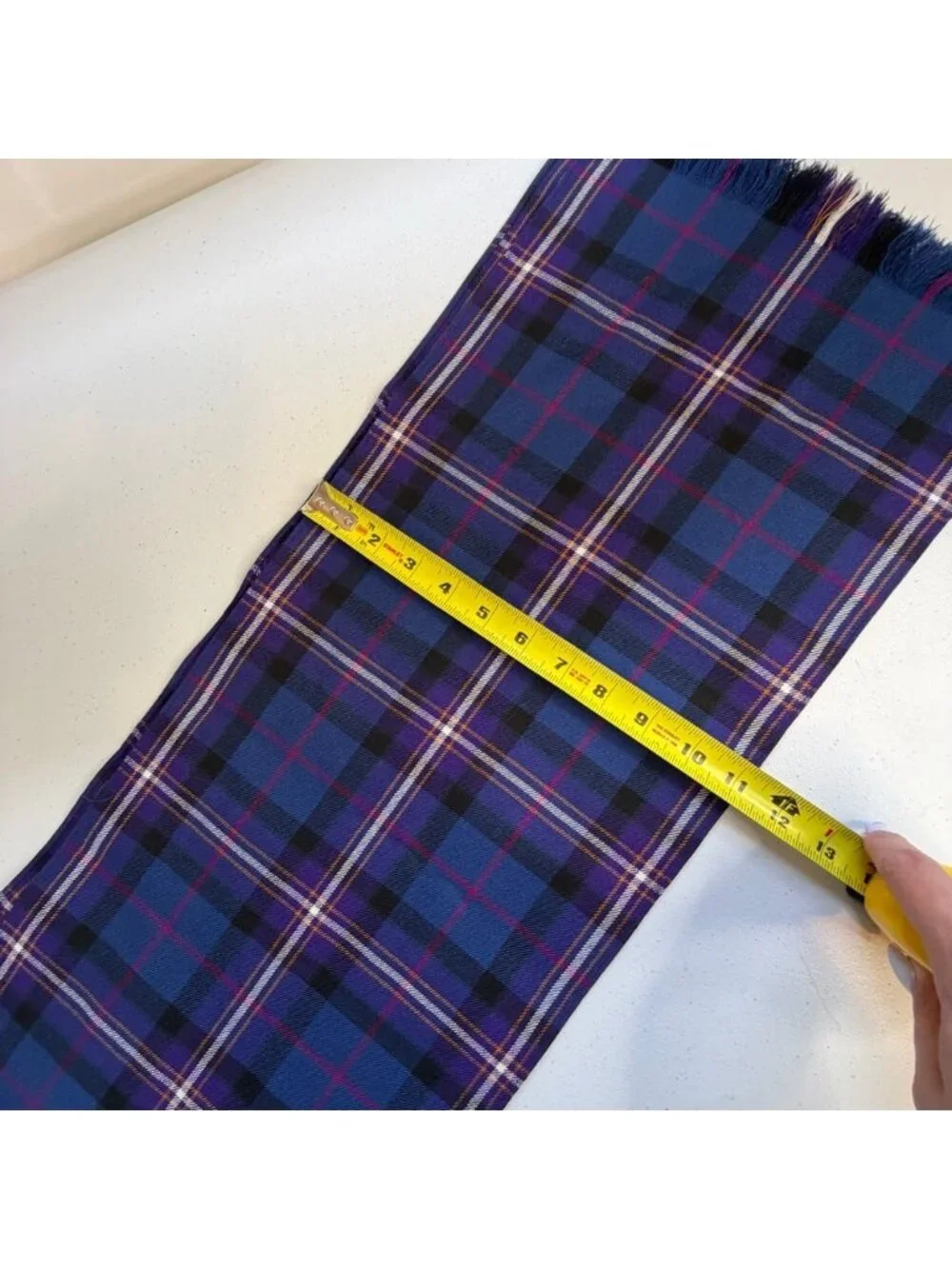STRATHMORE 100% WOOL Tartan Scarf Made in Scotland Purple Blue Plaid Fringe Mens